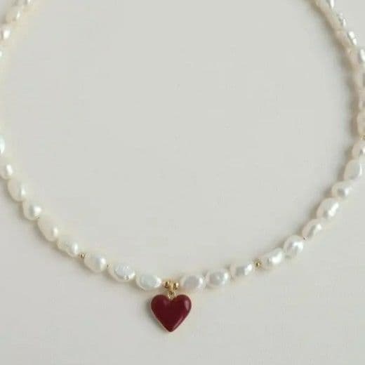 Перлинне кольє "Серденько" вишневе
