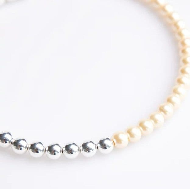 Кольє із сріблястими та молочними перлинами - 2