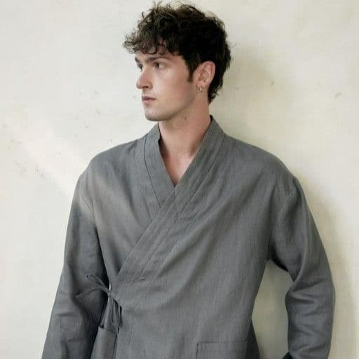 Костюм з кімоно та штанами вільного крою в японському стилі чоловічій в кольорі "Графіт" - 5